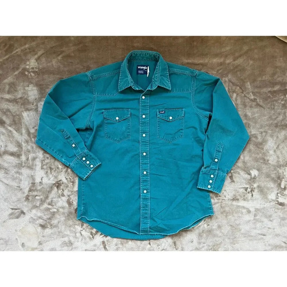 Wrangler Other - Vintage‎ Wrangler Pearl Snap Button Long Sleeve Shirt Men's Size 17-34 L/XL